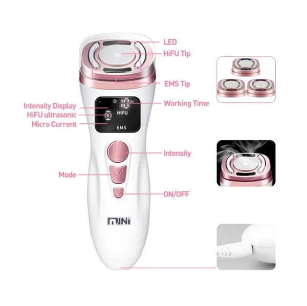 mini máquina ultrassônica HIFU EMS micro corrente instrumento de beleza facial ferramenta antirrugas para cuidados com a pele - Image 3